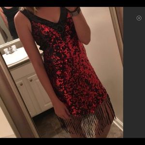 Red and black Sequin Flapper Party dress.